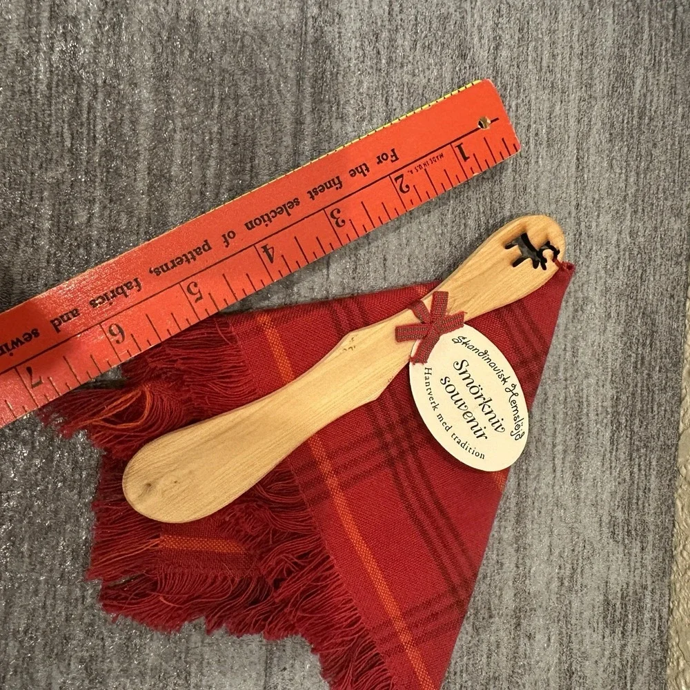 Swedish Wood Butter Knife and Red Towel Set New